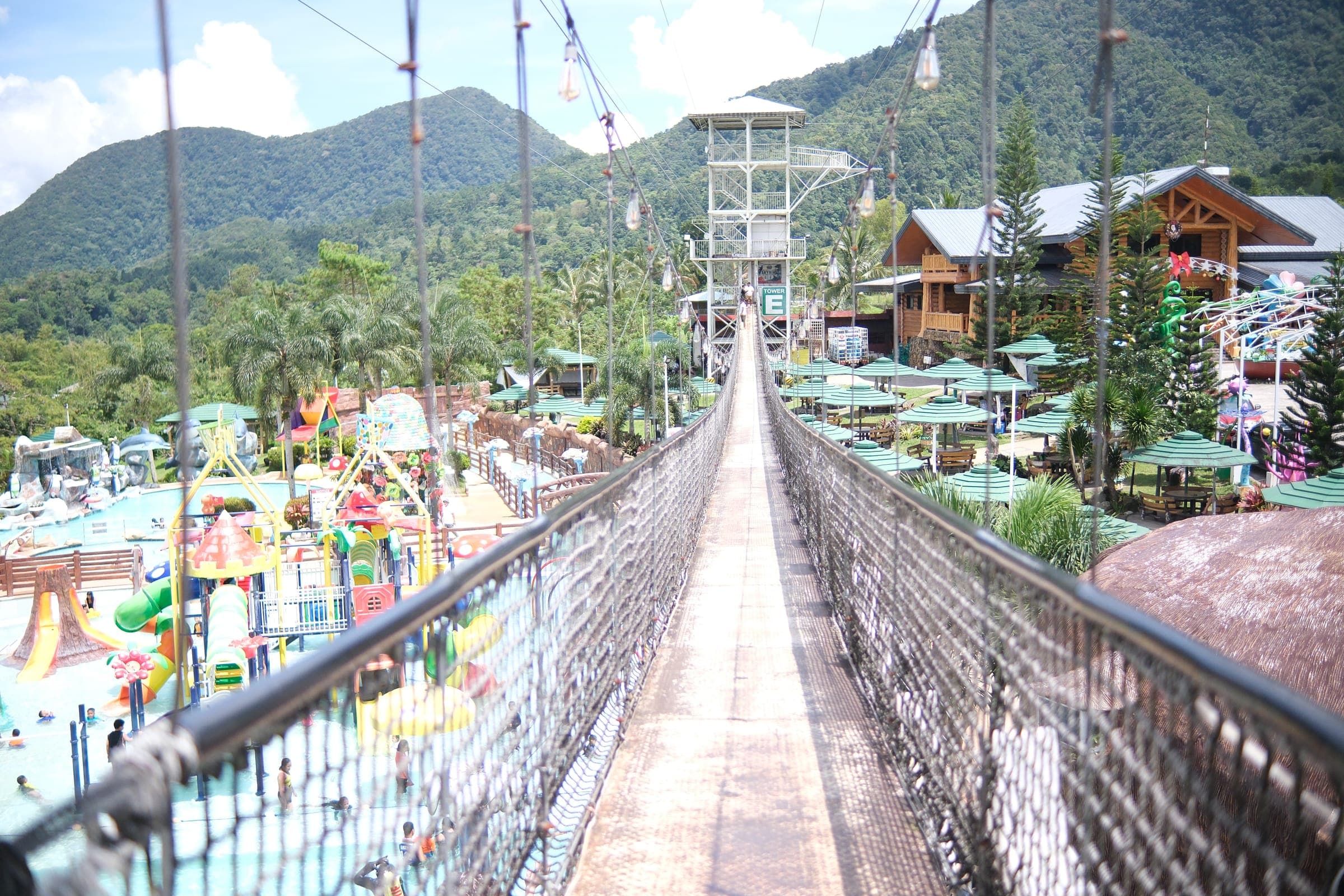 The rope course strung between the trees